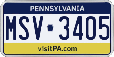 PA license plate MSV3405