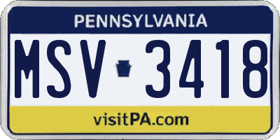 PA license plate MSV3418