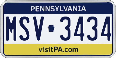 PA license plate MSV3434