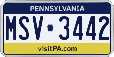 PA license plate MSV3442