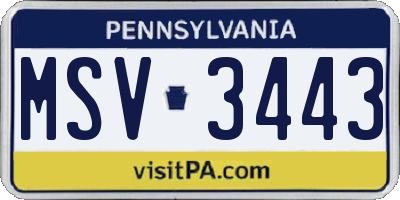 PA license plate MSV3443