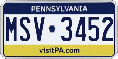 PA license plate MSV3452