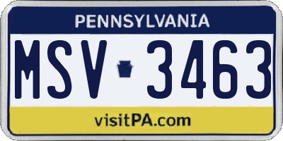 PA license plate MSV3463