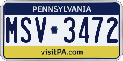 PA license plate MSV3472