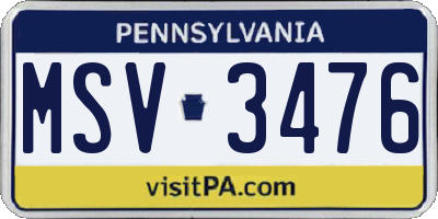 PA license plate MSV3476