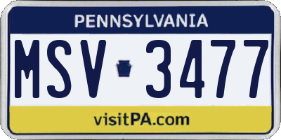 PA license plate MSV3477