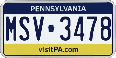 PA license plate MSV3478