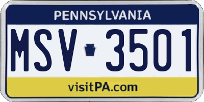 PA license plate MSV3501