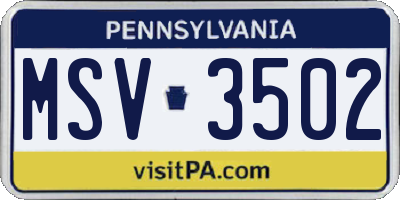 PA license plate MSV3502