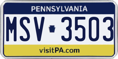 PA license plate MSV3503