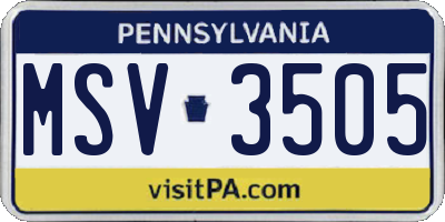 PA license plate MSV3505