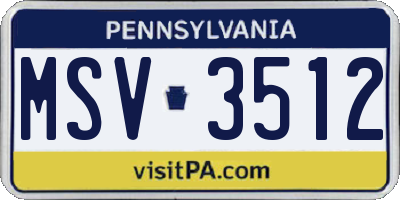 PA license plate MSV3512