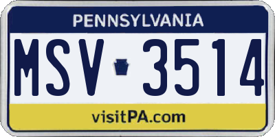 PA license plate MSV3514