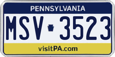 PA license plate MSV3523