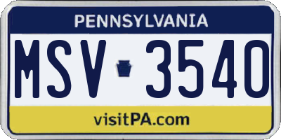 PA license plate MSV3540