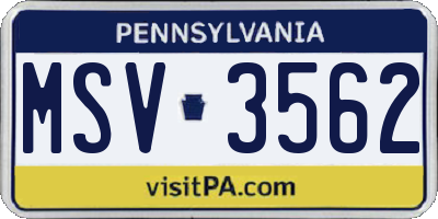 PA license plate MSV3562