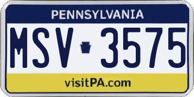 PA license plate MSV3575