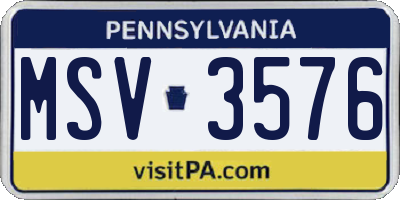 PA license plate MSV3576