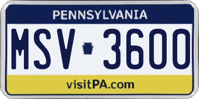 PA license plate MSV3600