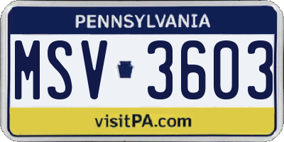 PA license plate MSV3603