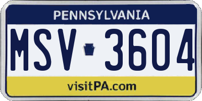 PA license plate MSV3604
