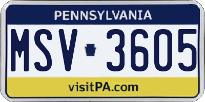 PA license plate MSV3605