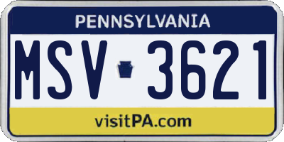 PA license plate MSV3621