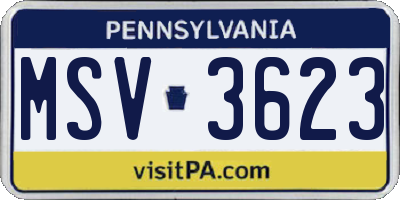 PA license plate MSV3623