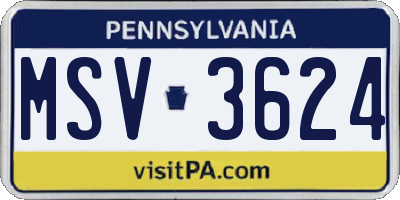 PA license plate MSV3624
