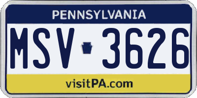 PA license plate MSV3626