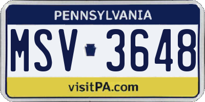 PA license plate MSV3648