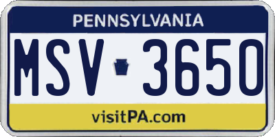 PA license plate MSV3650