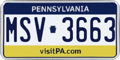 PA license plate MSV3663