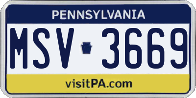 PA license plate MSV3669