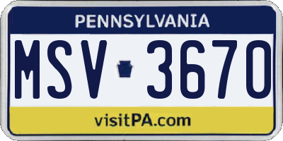 PA license plate MSV3670