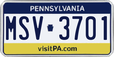 PA license plate MSV3701