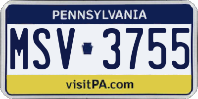 PA license plate MSV3755