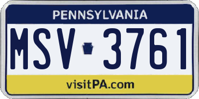 PA license plate MSV3761