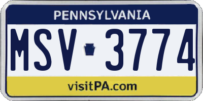 PA license plate MSV3774