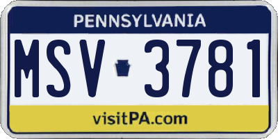 PA license plate MSV3781