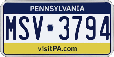 PA license plate MSV3794