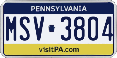 PA license plate MSV3804