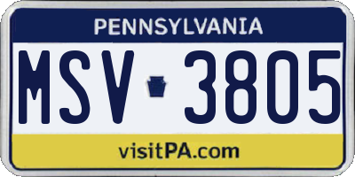 PA license plate MSV3805