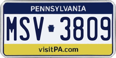 PA license plate MSV3809