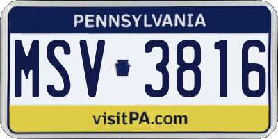 PA license plate MSV3816