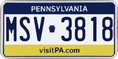 PA license plate MSV3818
