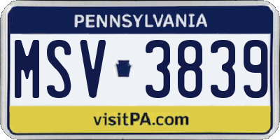 PA license plate MSV3839