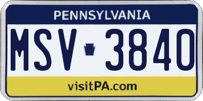 PA license plate MSV3840