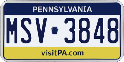 PA license plate MSV3848