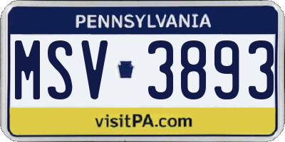 PA license plate MSV3893